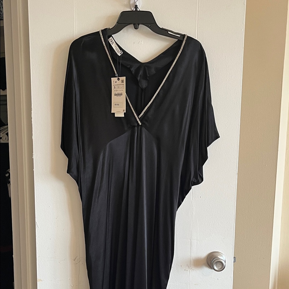 Zara Black Dress with Silver Chain Accent